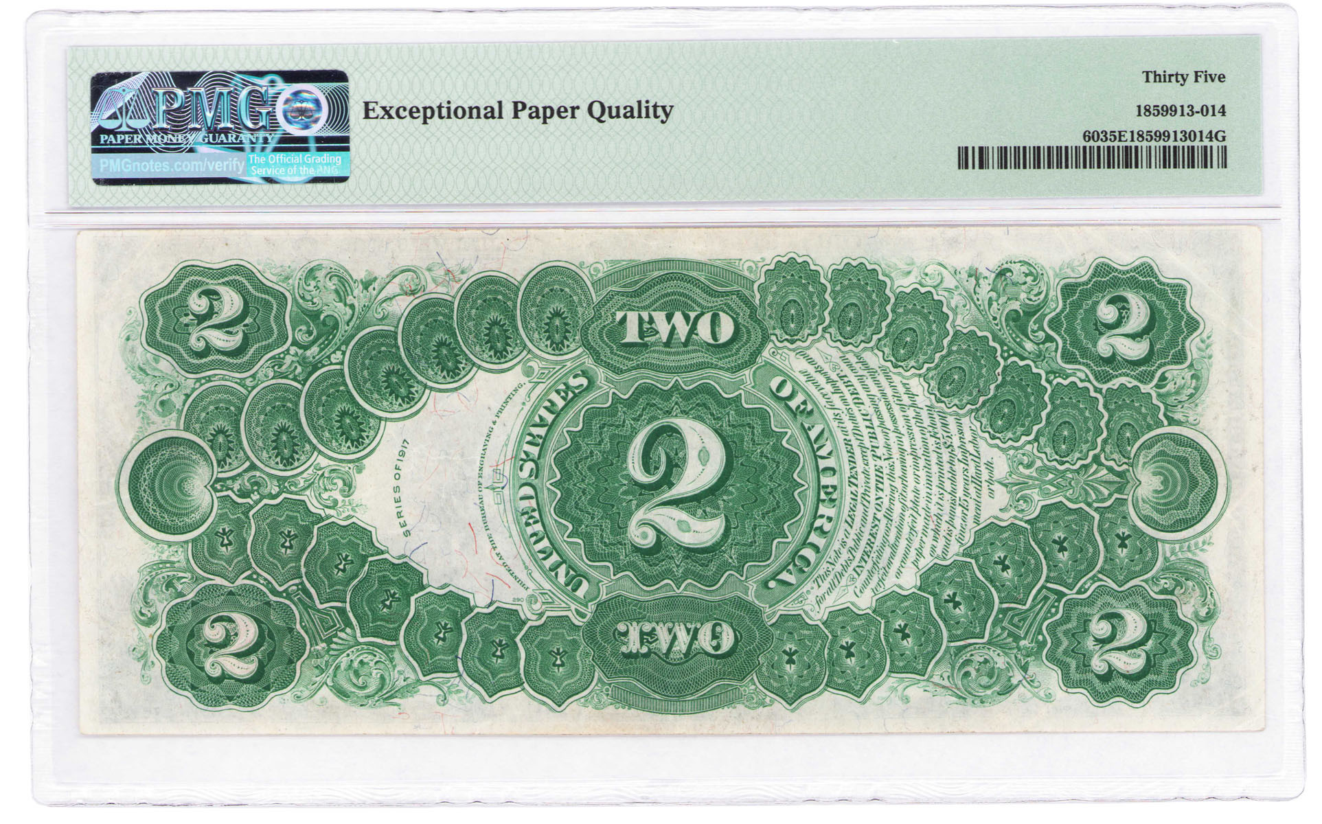 USA. 2 dolary 1917 seria EA, PMG 35 EPQ